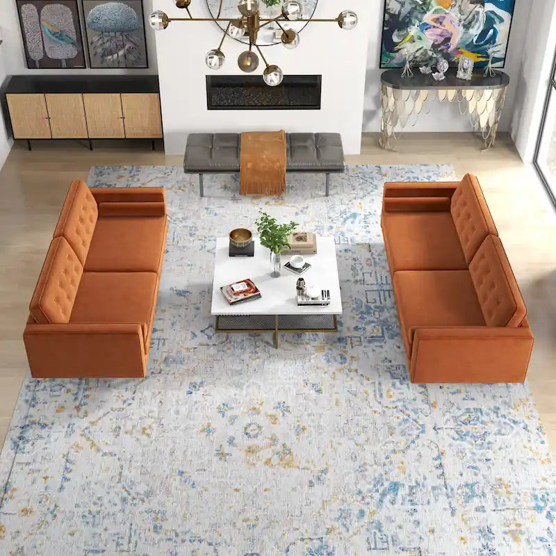 Ensemble canapé et causeuse en velours Kenzo style Mid Century