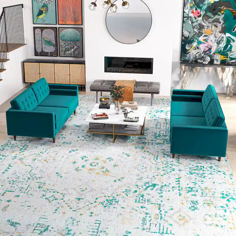 Ensemble canapé et causeuse en velours Kenzo style Mid Century