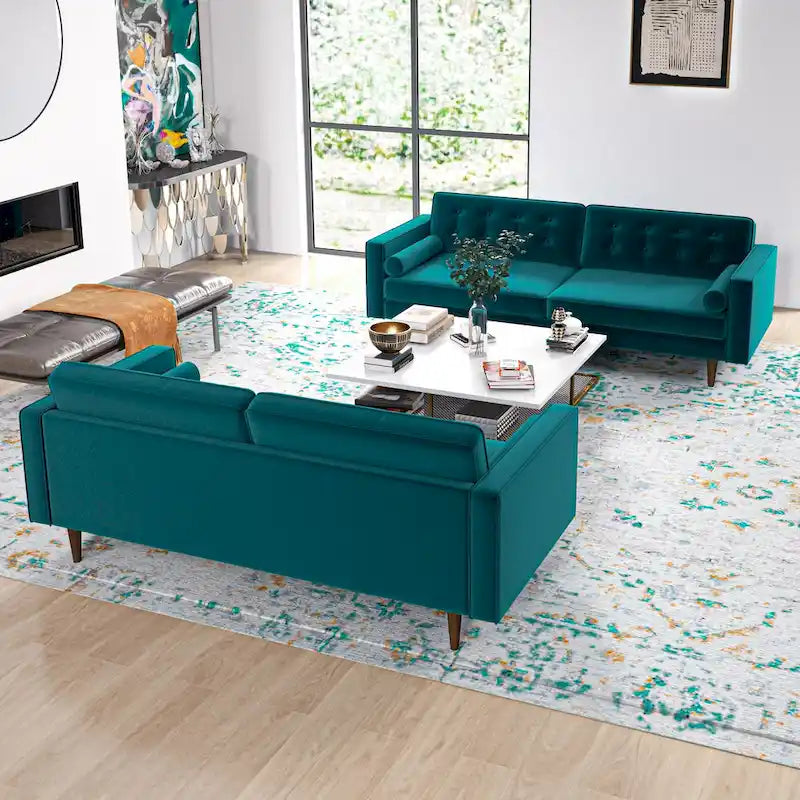 Ensemble canapé et causeuse en velours Kenzo style Mid Century