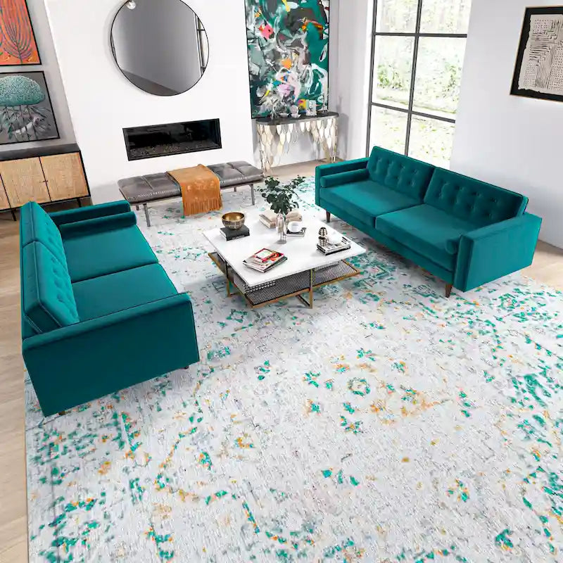 Ensemble canapé et causeuse en velours Kenzo style Mid Century