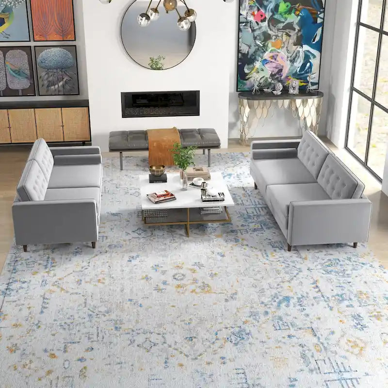 Ensemble canapé et causeuse en velours Kenzo style Mid Century