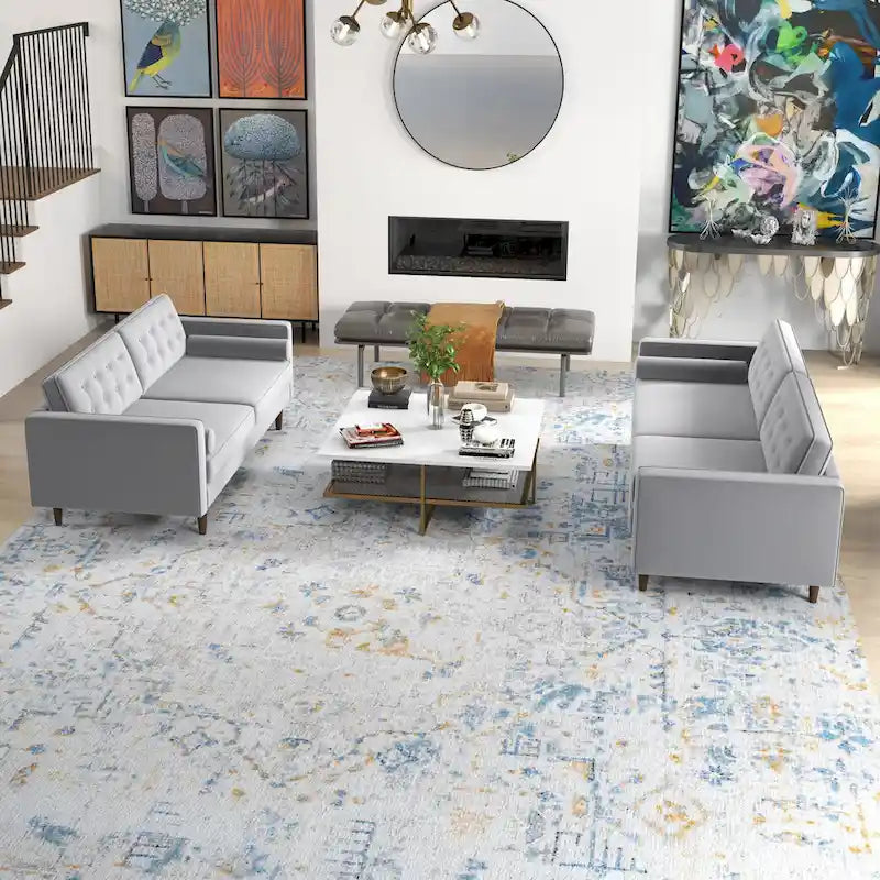 Ensemble canapé et causeuse en velours Kenzo style Mid Century