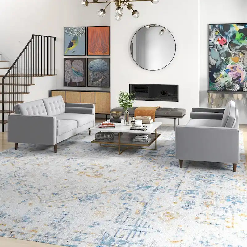 Ensemble canapé et causeuse en velours Kenzo style Mid Century