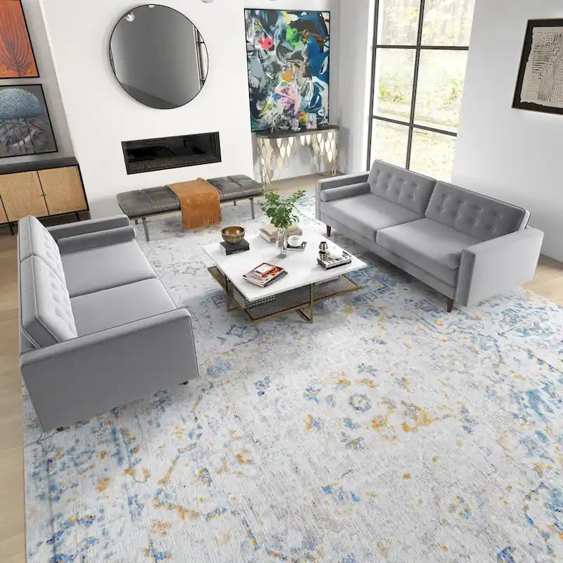 Ensemble canapé et causeuse en velours Kenzo style Mid Century