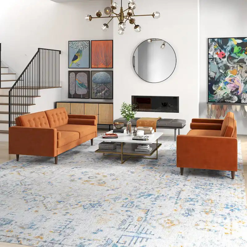 Ensemble canapé et causeuse en velours Kenzo style Mid Century