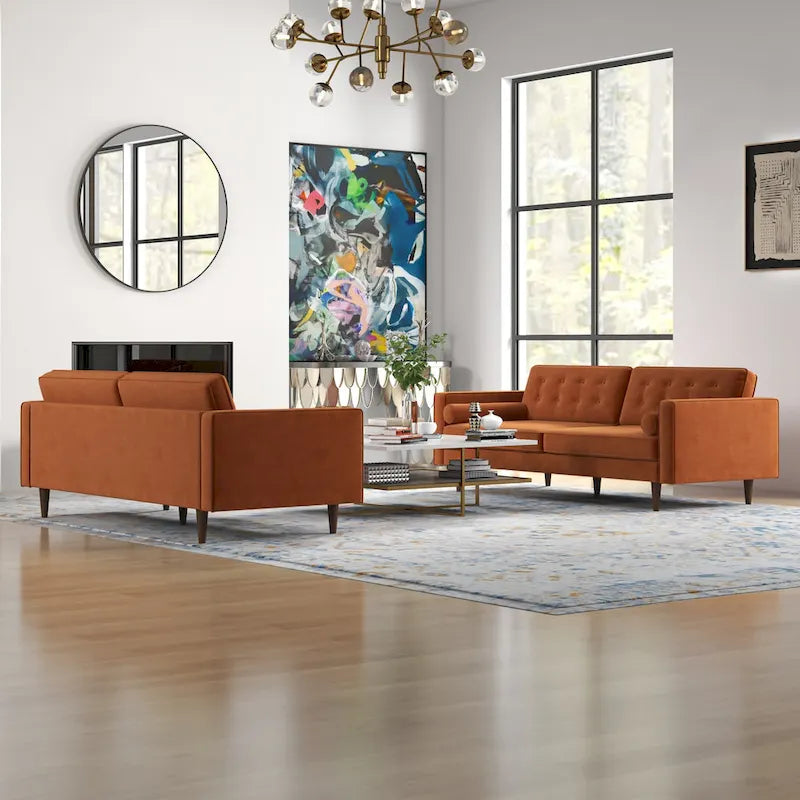 Ensemble canapé et causeuse en velours Kenzo style Mid Century