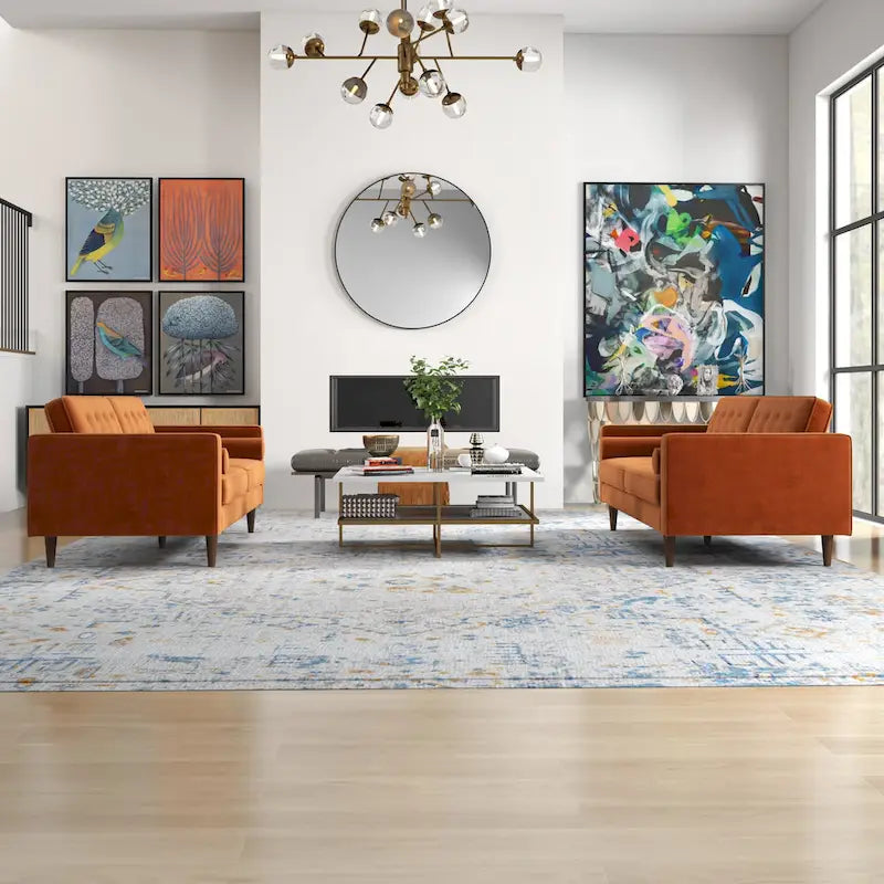 Ensemble canapé et causeuse en velours Kenzo style Mid Century