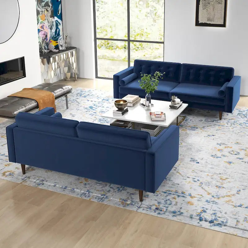 Ensemble canapé et causeuse en velours Kenzo style Mid Century