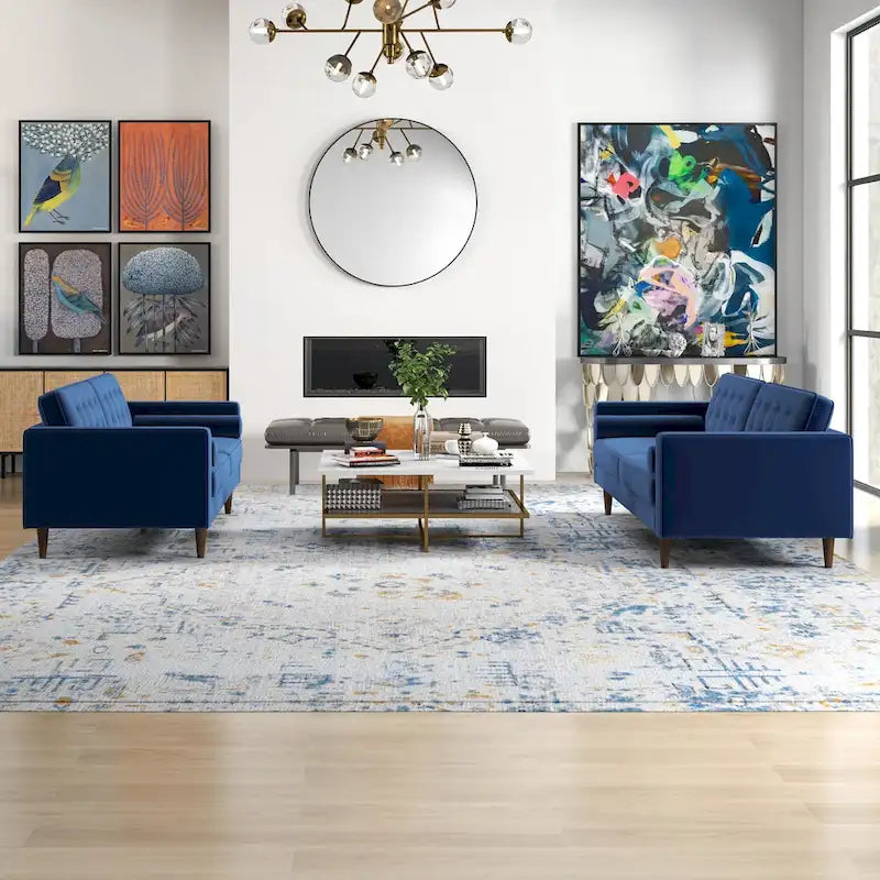 Ensemble canapé et causeuse en velours Kenzo style Mid Century