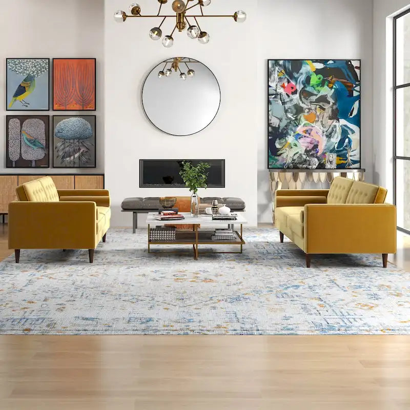 Ensemble canapé et causeuse en velours Kenzo style Mid Century