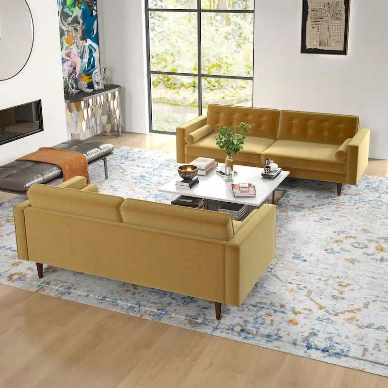 Ensemble canapé et causeuse en velours Kenzo style Mid Century