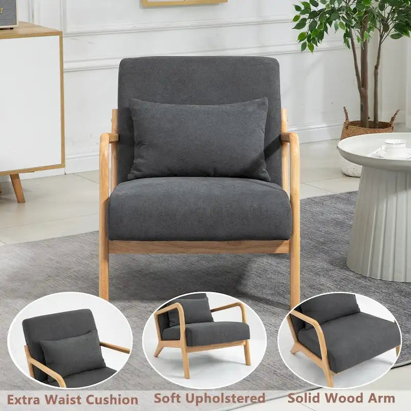 Fauteuil d'appoint en velours style milieu du siècle avec coussin lombaire