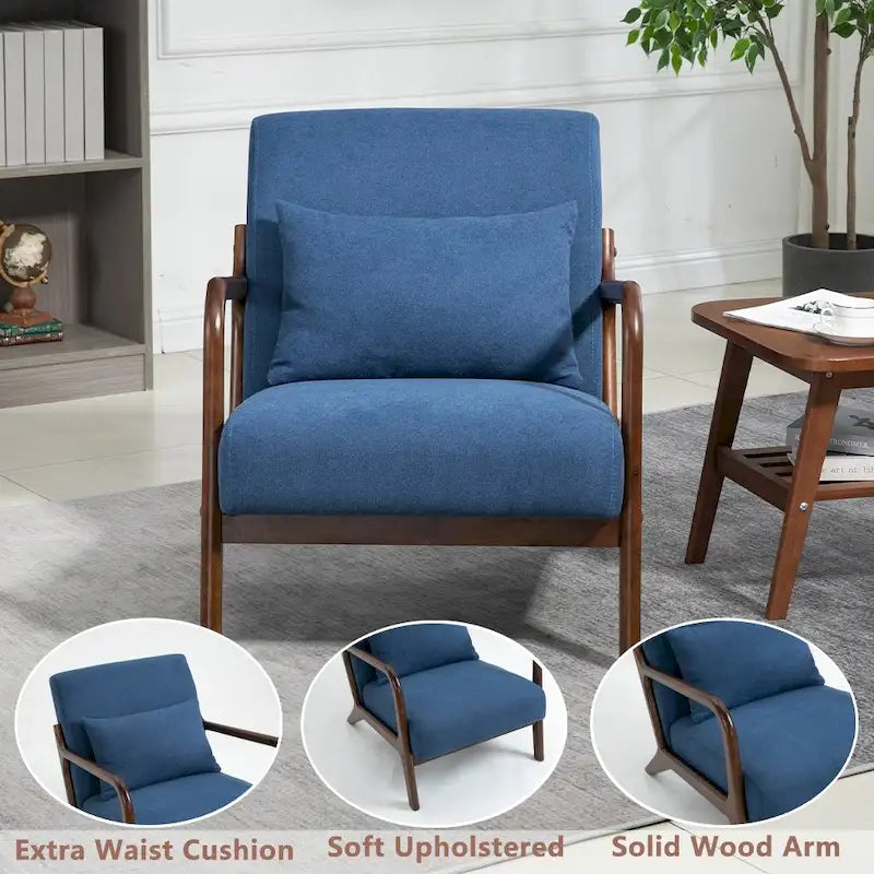 Fauteuil d'appoint en velours style milieu du siècle avec coussin lombaire