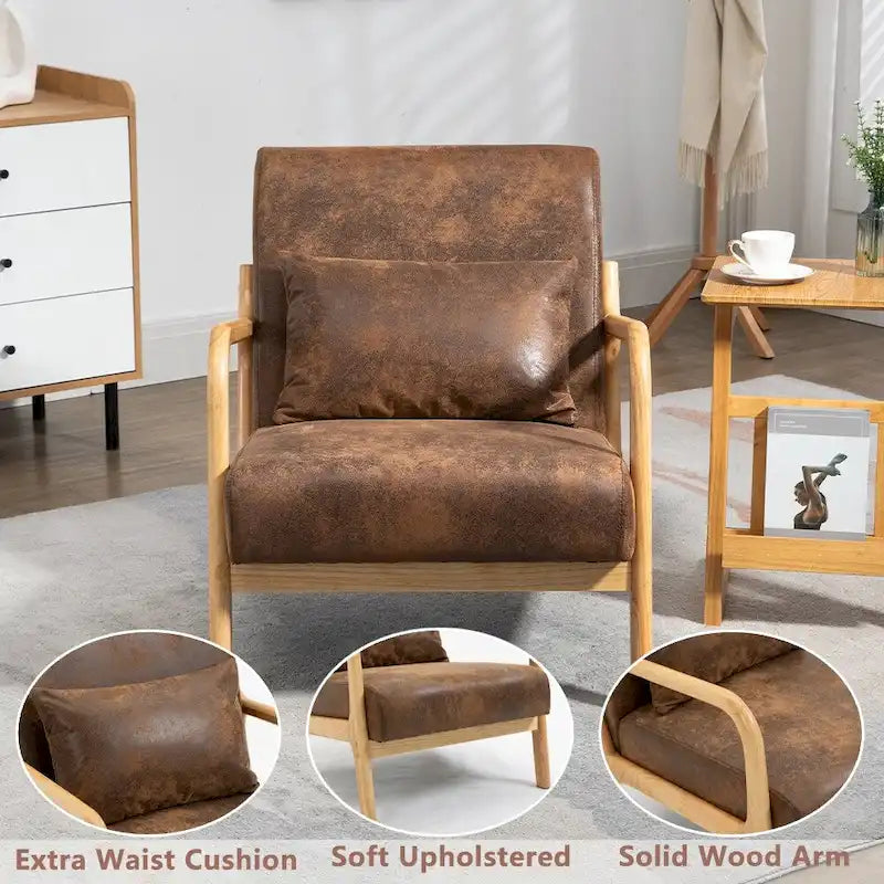 Fauteuil d'appoint en velours style milieu du siècle avec coussin lombaire