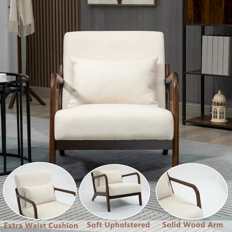 Fauteuil d'appoint en velours style milieu du siècle avec coussin lombaire