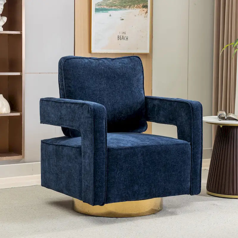 Fauteuil pivotant moderne rembourré à dossier ouvert avec coussin