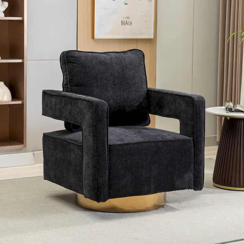 Fauteuil pivotant moderne rembourré à dossier ouvert avec coussin