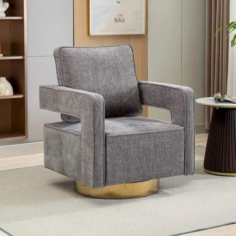 Fauteuil pivotant moderne rembourré à dossier ouvert avec coussin