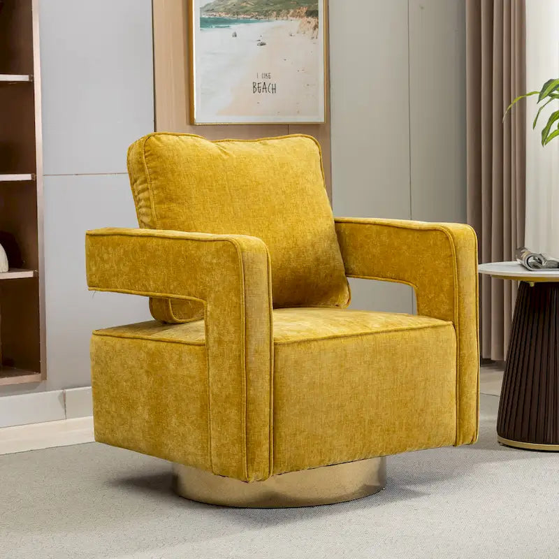 Fauteuil pivotant moderne rembourré à dossier ouvert avec coussin