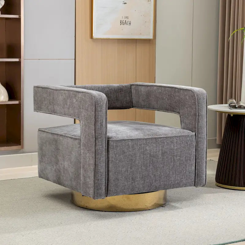 Fauteuil pivotant moderne rembourré à dossier ouvert avec coussin