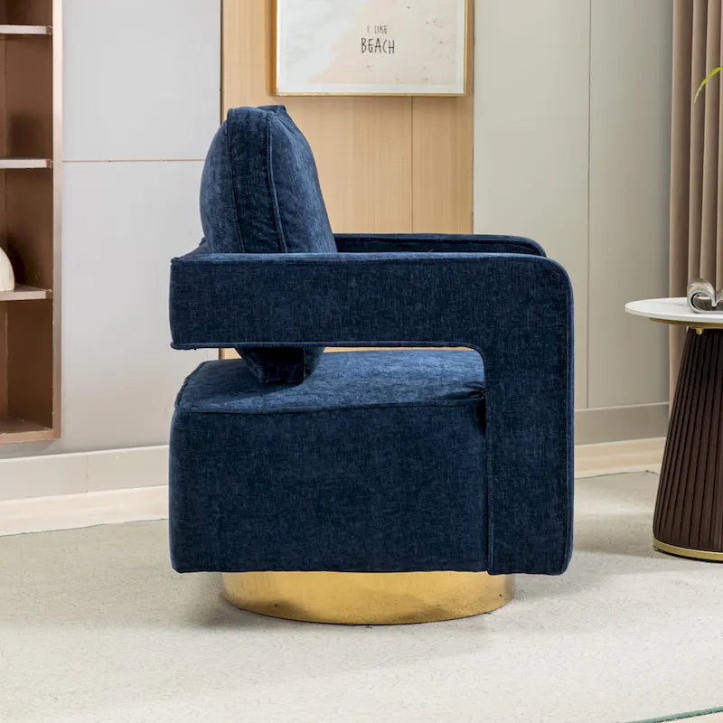 Fauteuil pivotant moderne rembourré à dossier ouvert avec coussin