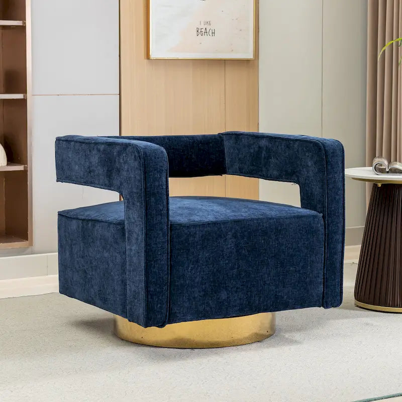 Fauteuil pivotant moderne rembourré à dossier ouvert avec coussin