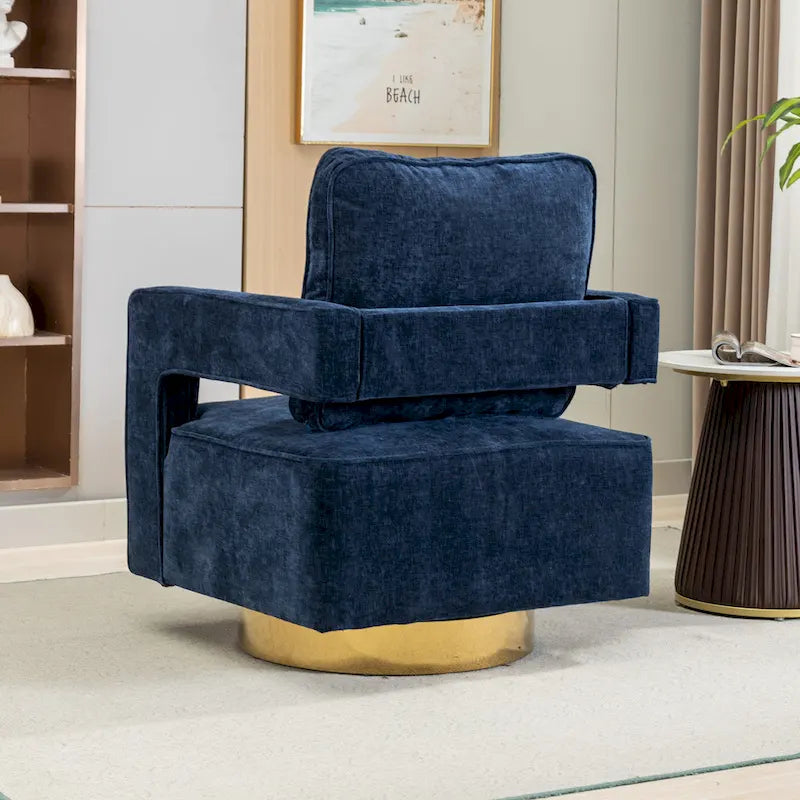 Fauteuil pivotant moderne rembourré à dossier ouvert avec coussin