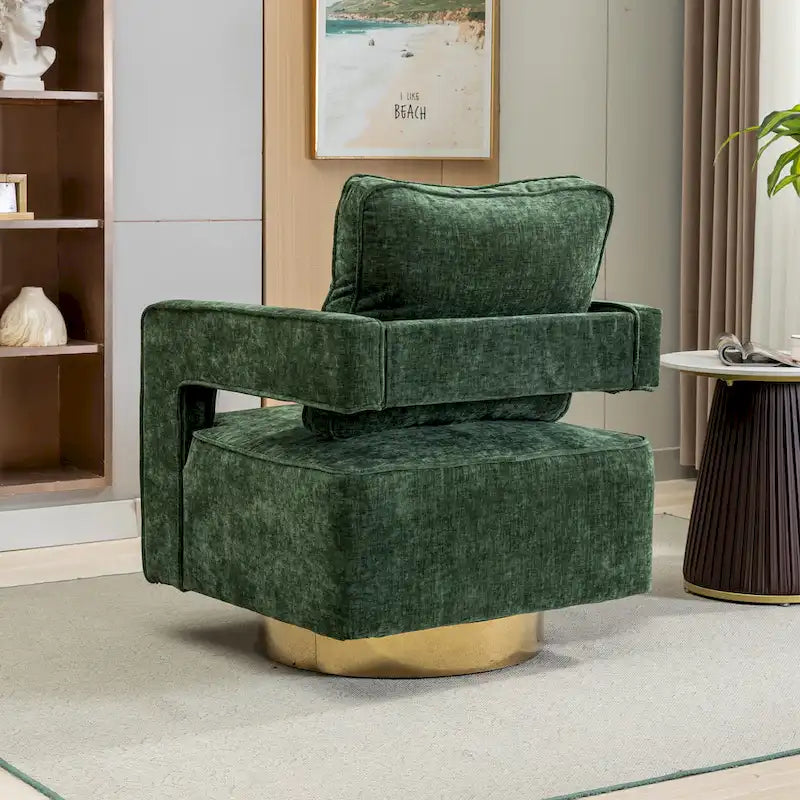 Fauteuil pivotant moderne rembourré à dossier ouvert avec coussin