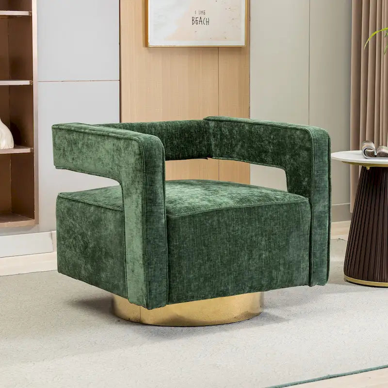 Fauteuil pivotant moderne rembourré à dossier ouvert avec coussin