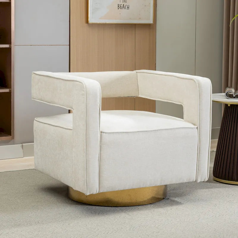 Fauteuil pivotant moderne rembourré à dossier ouvert avec coussin