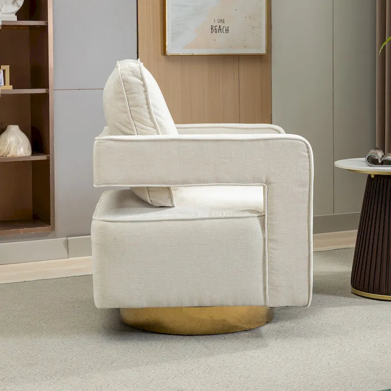 Fauteuil pivotant moderne rembourré à dossier ouvert avec coussin