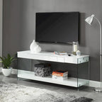 Meuble TV Takamura moderne de 60 pouces en verre, 1 étagère et 1 tiroir, par Strick &amp; Bolton