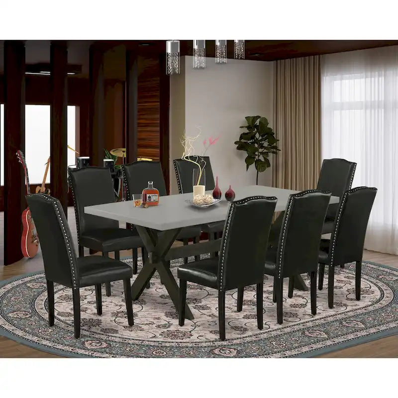Ensemble de salle à manger East West Furniture : une table et des chaises Parson en cuir PU noir brossé. (Nombre de pièces disponibles)