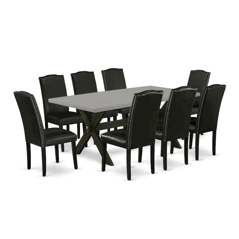 Ensemble de salle à manger East West Furniture : une table et des chaises Parson en cuir PU noir brossé. (Nombre de pièces disponibles)