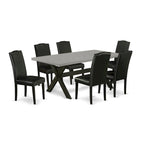 Ensemble de salle à manger East West Furniture : une table et des chaises Parson en cuir PU noir brossé. (Nombre de pièces disponibles)