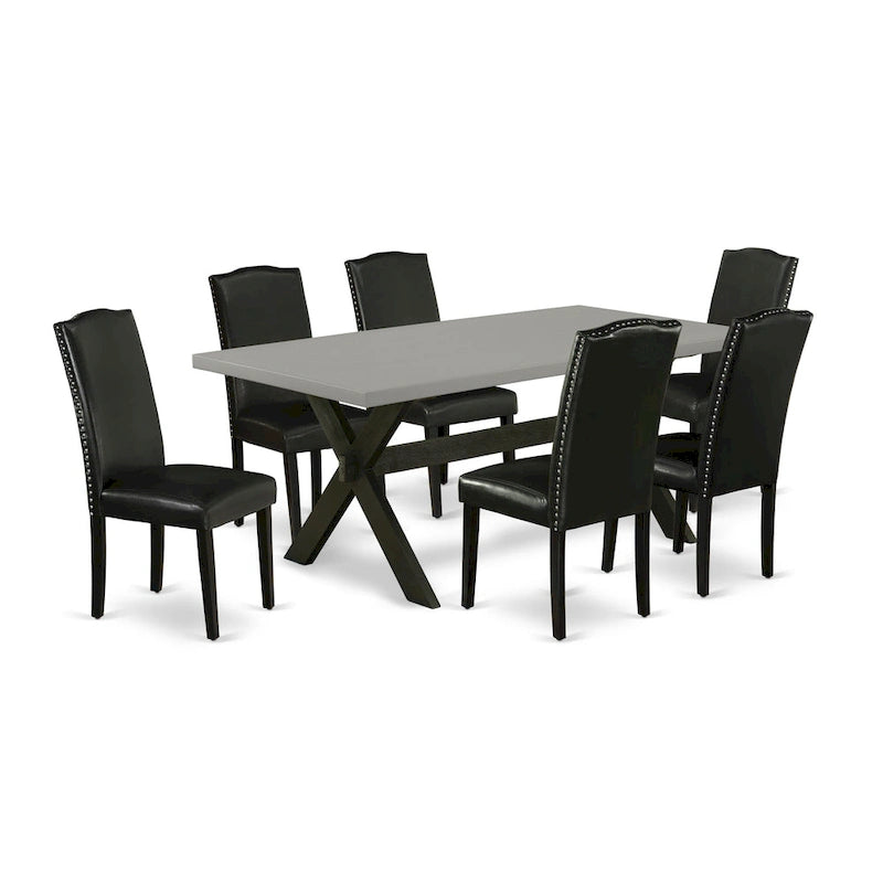 Ensemble de salle à manger East West Furniture : une table et des chaises Parson en cuir PU noir brossé. (Nombre de pièces disponibles)