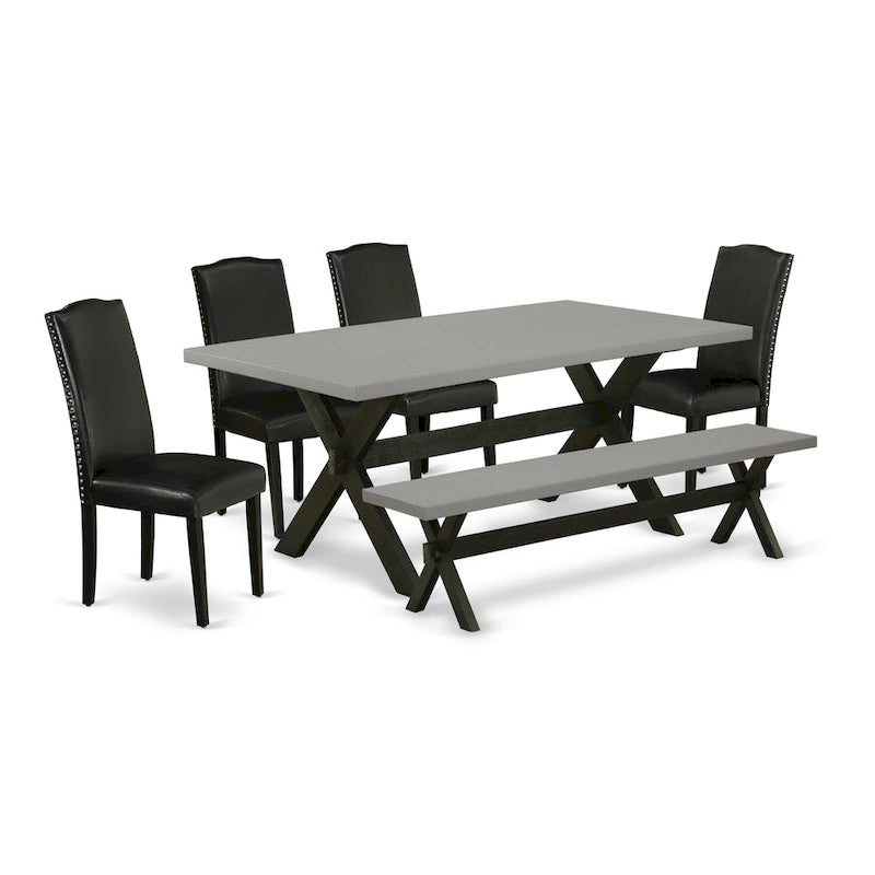 Ensemble de salle à manger East West Furniture : une table et des chaises Parson en cuir PU noir brossé. (Nombre de pièces disponibles)
