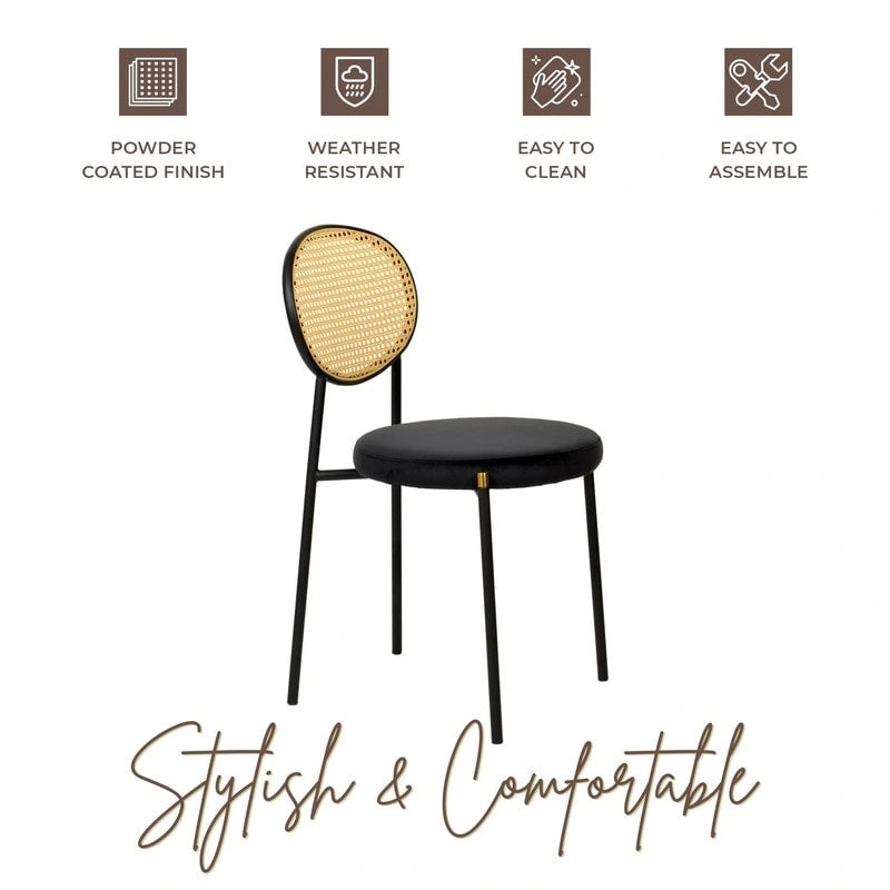 Ensemble de 4 chaises de salle à manger modernes Euston avec dossier en osier et assise en velours rembourrée, idéales pour la maison, le bureau, le salon et la cuisine.