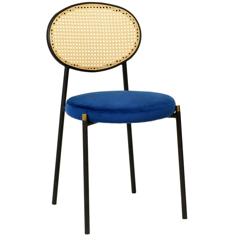 Ensemble de 4 chaises de salle à manger modernes Euston avec dossier en osier et assise en velours rembourrée, idéales pour la maison, le bureau, le salon et la cuisine.