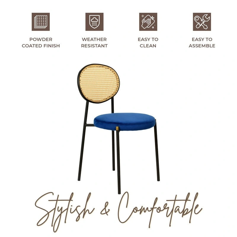 Ensemble de 4 chaises de salle à manger modernes Euston avec dossier en osier et assise en velours rembourrée, idéales pour la maison, le bureau, le salon et la cuisine.