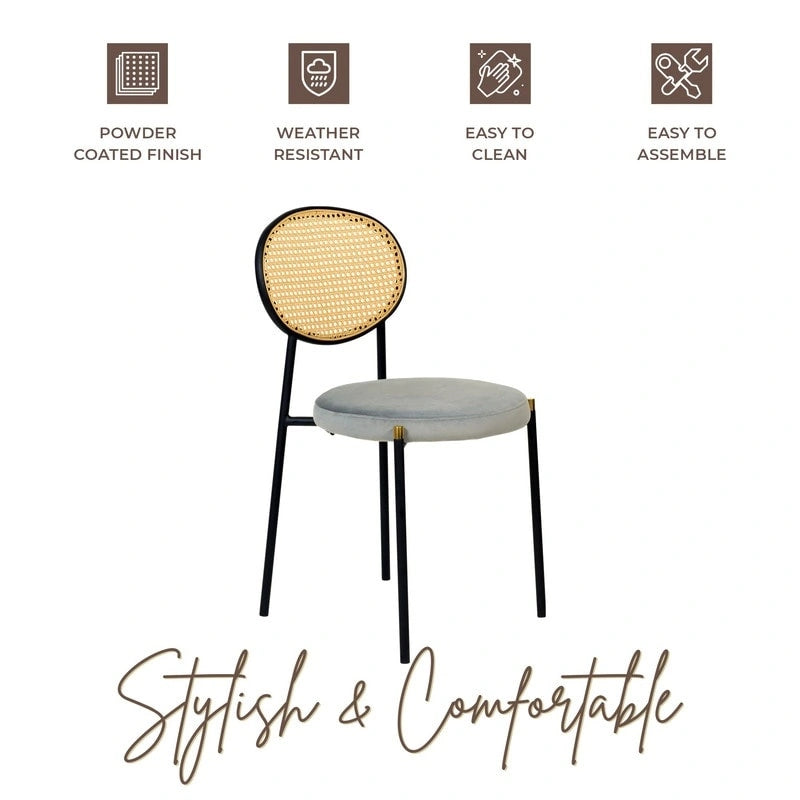 Ensemble de 4 chaises de salle à manger modernes Euston avec dossier en osier et assise en velours rembourrée, idéales pour la maison, le bureau, le salon et la cuisine.