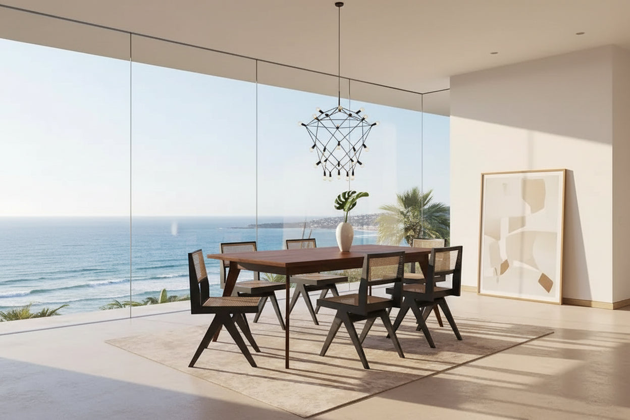 Manhattan Comfort Hamlet Dining Chair in Black and Natural Cane - Set of 2