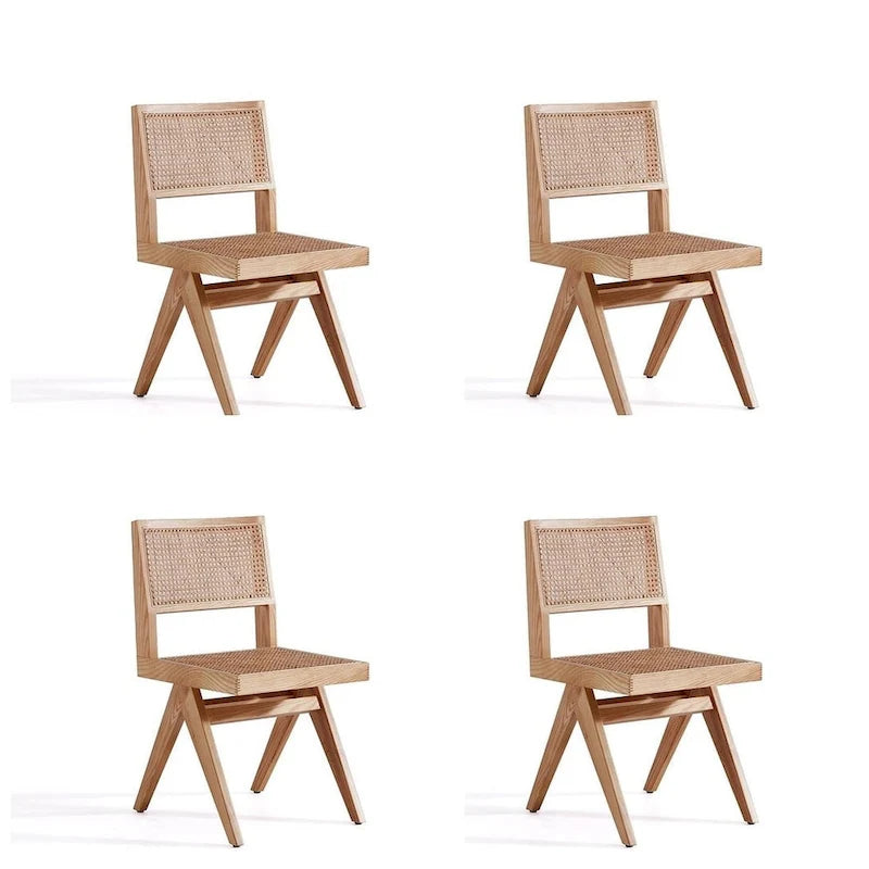 Manhattan Comfort Hamlet Dining Chair in Black and Natural Cane - Set of 2