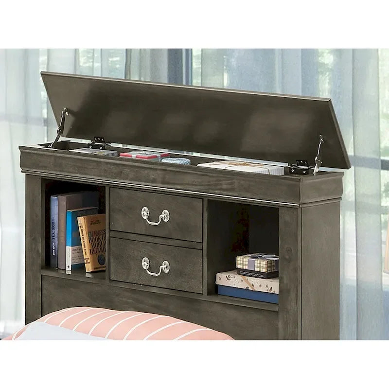 Lit plateforme double Louis Philippe avec 6 tiroirs de rangement