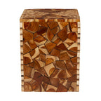 Table d'appoint carrée en bois de teck, fabriquée à la main, avec motif mosaïque de copeaux de bois - Brun - Roche River Decor - 35,5 cm x ...45,5 cm (14 po x 14 po x 18 po)