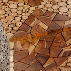Table d'appoint carrée en bois de teck, fabriquée à la main, avec motif mosaïque de copeaux de bois - Brun - Roche River Decor - 35,5 cm x ...45,5 cm (14 po x 14 po x 18 po)