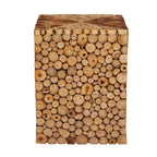 Table d'appoint carrée en bois de teck, fabriquée à la main, avec motif mosaïque de copeaux de bois - Brun - Roche River Decor - 35,5 cm x ...45,5 cm (14 po x 14 po x 18 po)