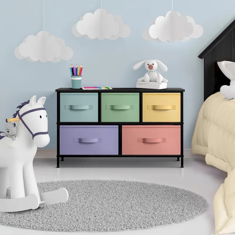 Commode à 5 tiroirs, meuble de rangement pour la maison et la chambre.