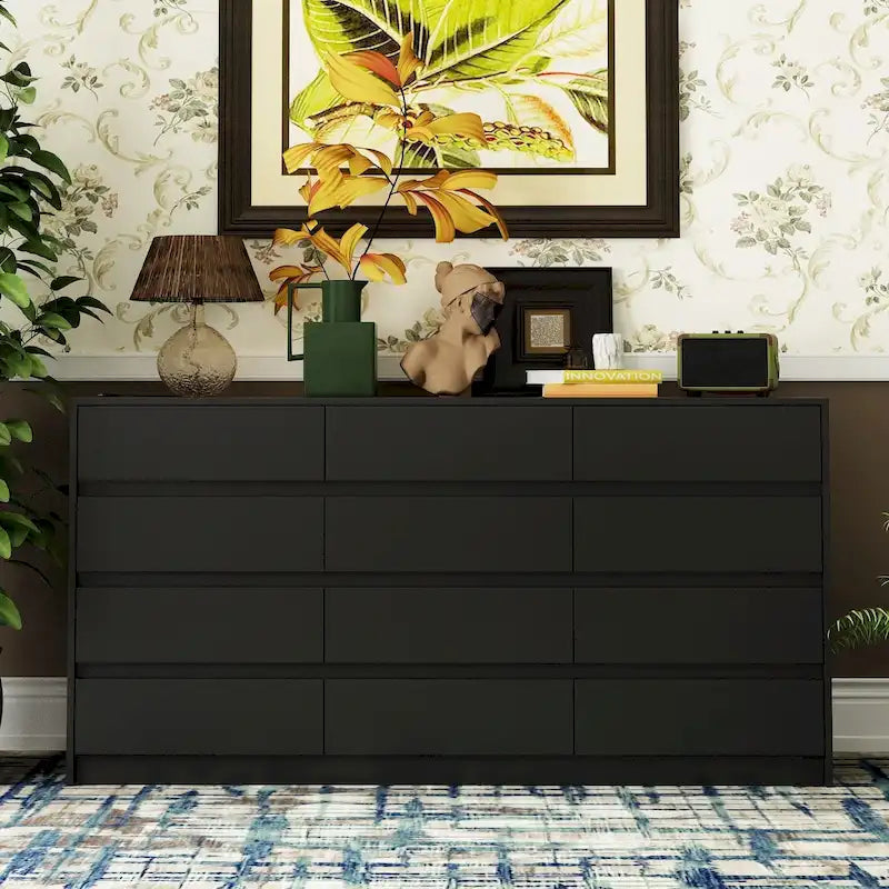 Commode à 12 tiroirs pour chambre à coucher, tiroirs profonds, grand coffre en bois sur pied