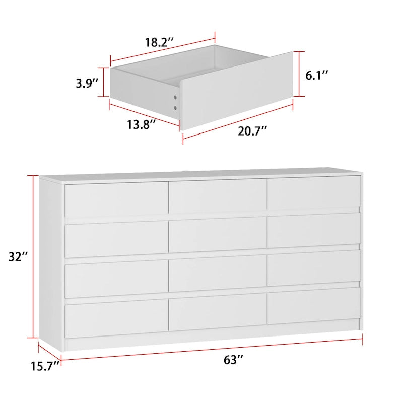 Commode à 12 tiroirs pour chambre à coucher, tiroirs profonds, grand coffre en bois sur pied